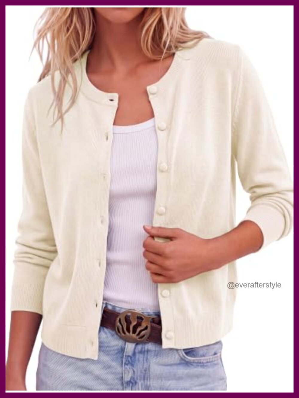 Lightweight Crew Neck Button Front Cardigan Sweater Long Sleeve Ribbed